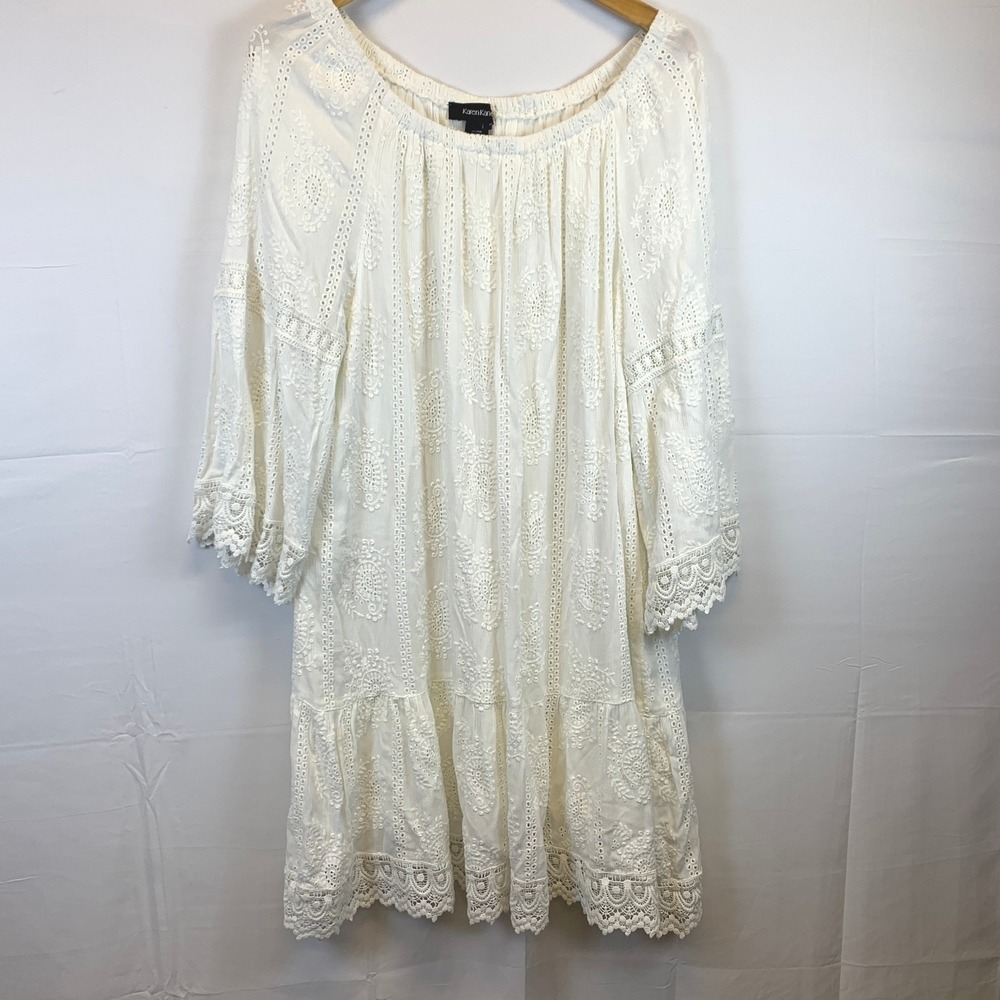 Karen Kane Womens Off White Embroidered Eyelet Off Shoulder Dress XL - Picture 2 of 16